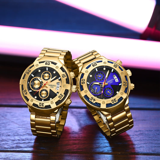 Montre de sport pour hommes étanche chronographe en acier inoxydable.