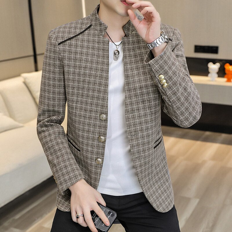 Blazers à col montant pour hommes, coupe couvertes, veste trempée décontractée.