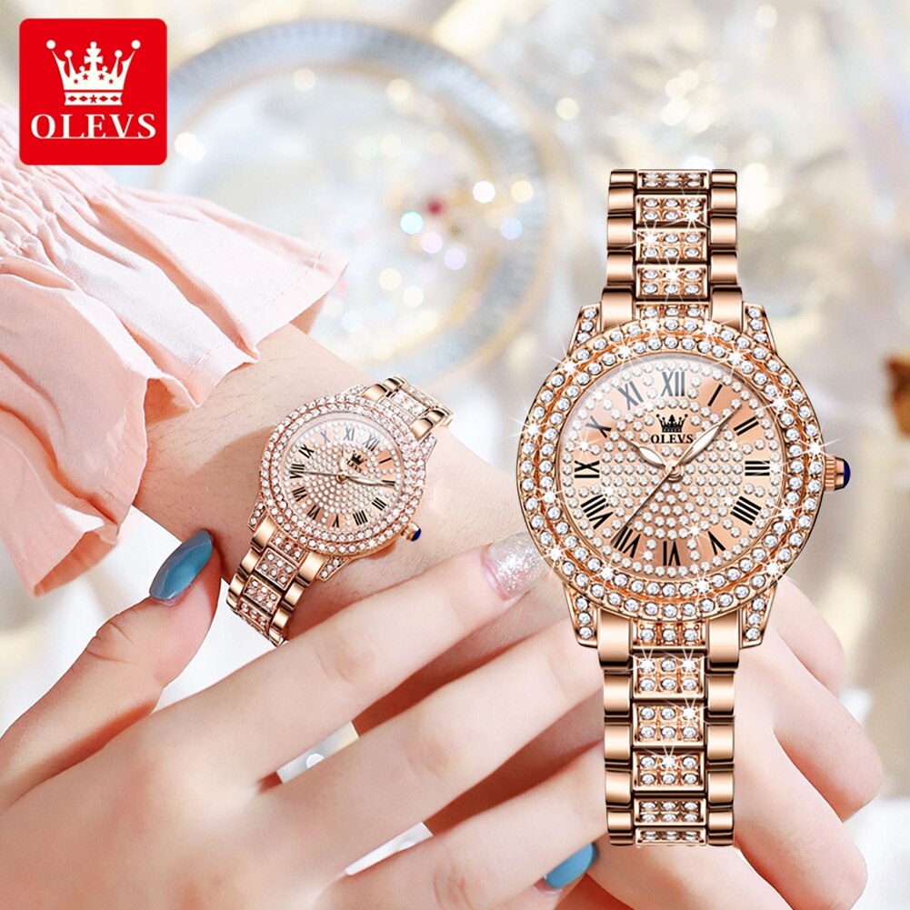 Montre luxe élégante en diamant pour femme.
