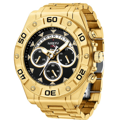 Montre à quartz en acier inoxydable pour hommes mode luxe.