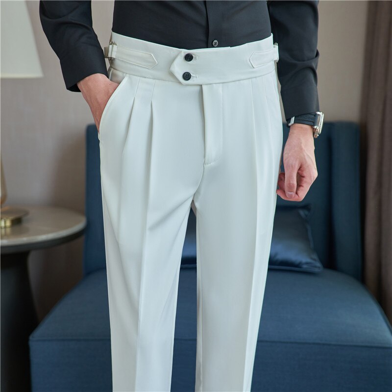 Pantalon pour hommes taille haute style britannique coupe slim.