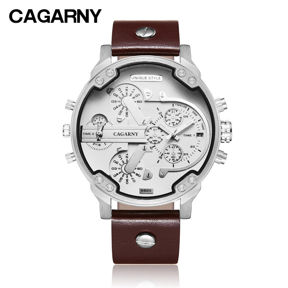 Montre classique à grand cadran pour hommes doubles horloges.