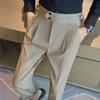 Pantalon pour hommes taille haute style britannique coupe slim.