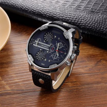 Montre classique à grand cadran pour hommes doubles horloges.