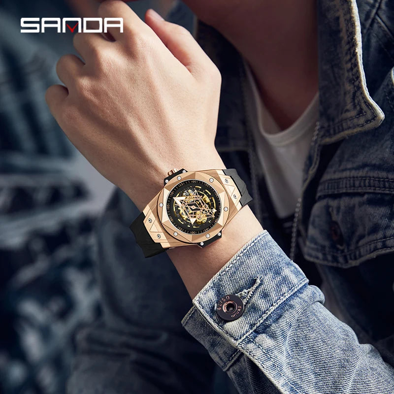 Montre mécanique auto luxe étanche pour homme.