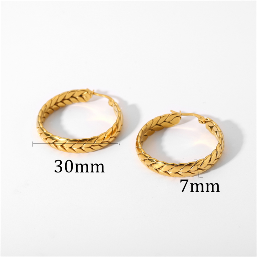 Boucles d'oreilles créoles en acier inoxydable pour femme, bijoux fins, forme d'oreille de blé, cercle entrelacé.