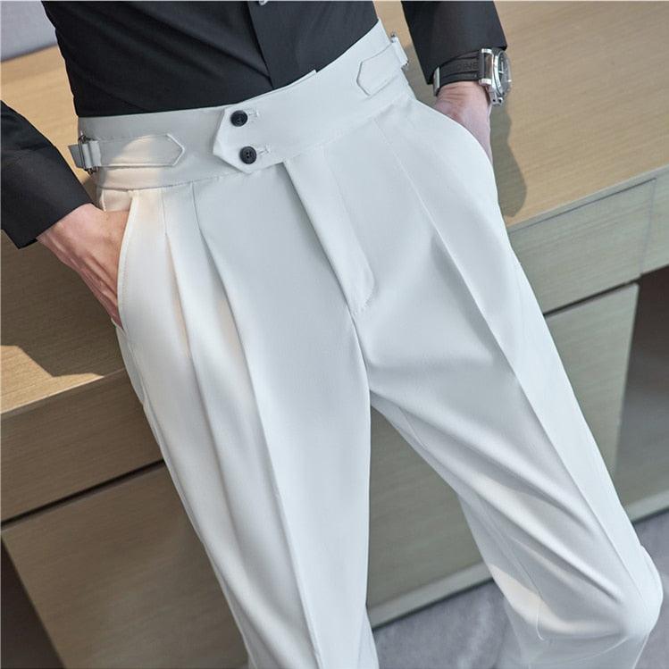 Pantalon pour hommes taille haute style britannique coupe slim.
