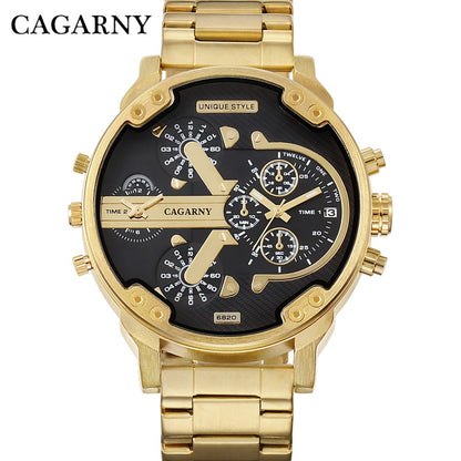 Montre classique à grand cadran pour hommes doubles horloges.