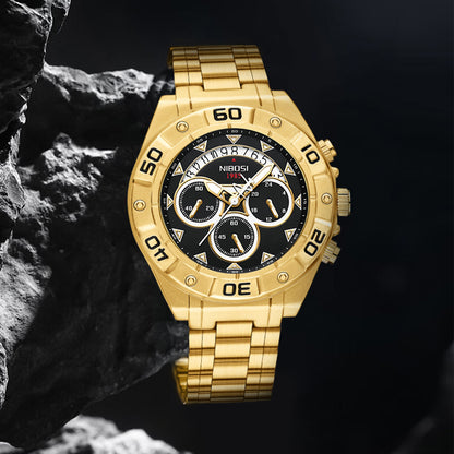 Montre à quartz en acier inoxydable pour hommes mode luxe.