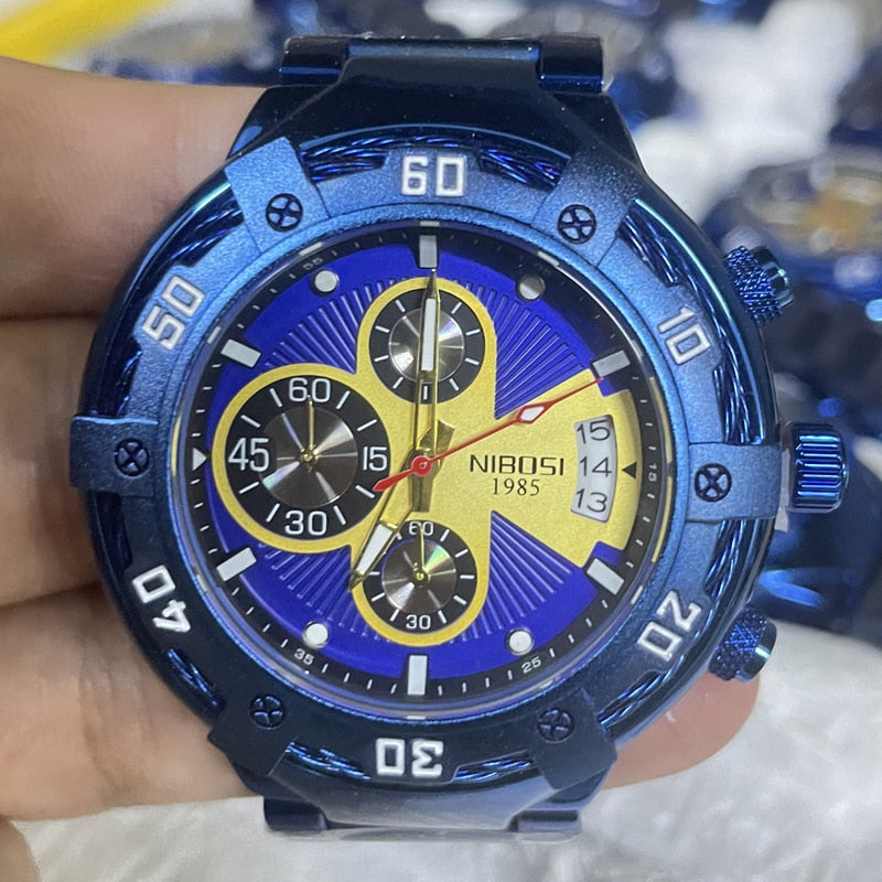 Montre de sport pour hommes étanche chronographe en acier inoxydable.