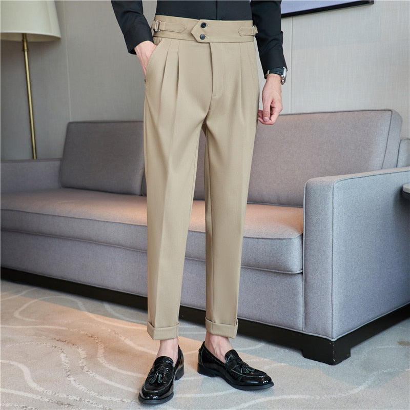 Pantalon pour hommes taille haute style britannique coupe slim.