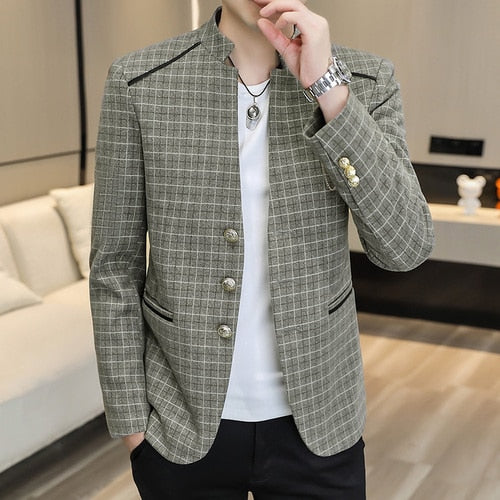 Blazers à col montant pour hommes, coupe couvertes, veste trempée décontractée.