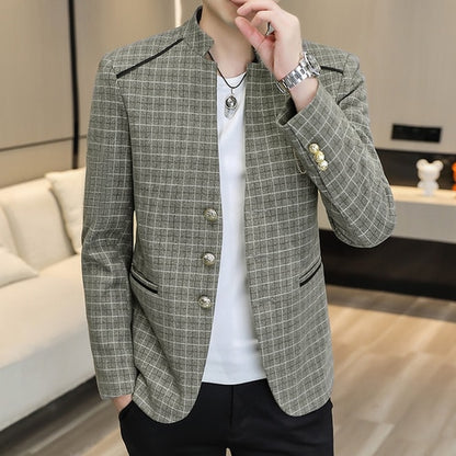 Blazers à col montant pour hommes, coupe couvertes, veste trempée décontractée.