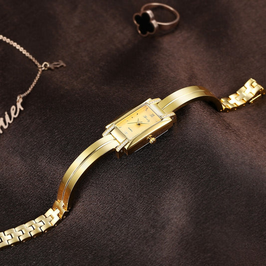 Montre en or pour femmes, marque de luxe, mode carré diamant étanche.