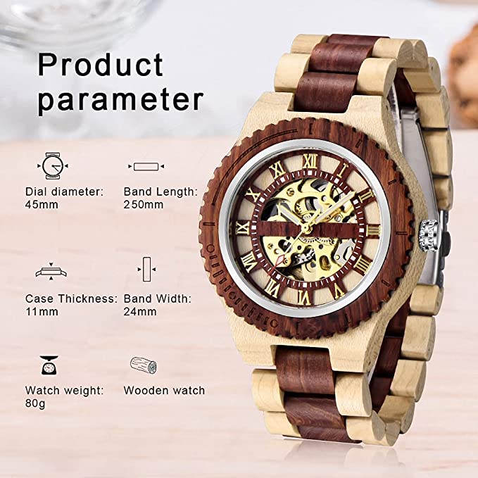 Montre mécanique automatique en bois pour business.
