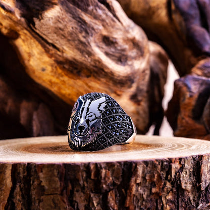 Bague hommes en Argent 925 original avec des pierres d'onyx aqeq.