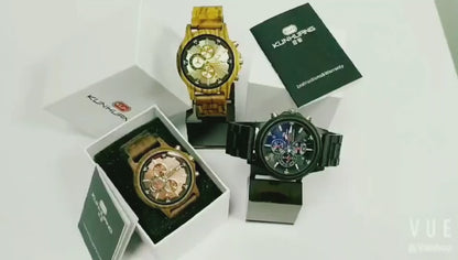 Montre en bois de luxe multifonction pour hommes,affichage de la date.