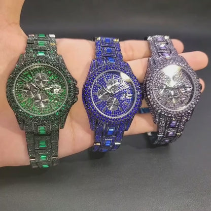 Montre de luxe en diamant vert pour hommes luxe unique.