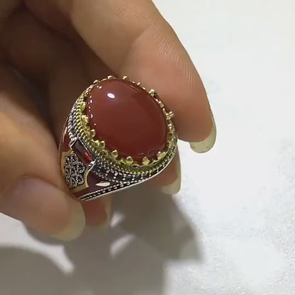 Bague homme argent 925 avec pierre Agate .