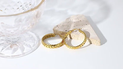 Boucles d'oreilles créoles en acier inoxydable pour femme, bijoux fins, forme d'oreille de blé, cercle entrelacé.