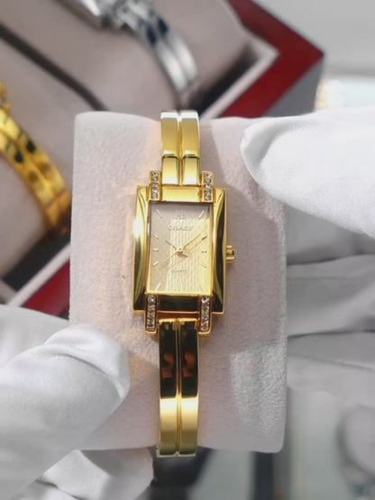 Montre en or pour femmes, marque de luxe, mode carré diamant étanche.