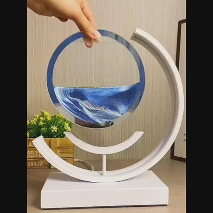Lampe de table 3D en forme de sablier avec éclairage et sable mouvant.