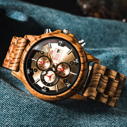 Montre en bois de luxe multifonction pour hommes,affichage de la date.