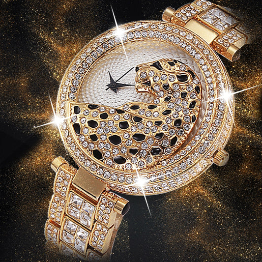Montre tigre luxe élégante pour femmes étanche antichoc dorée.