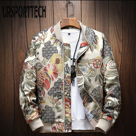 Veste Décontractée Hommes, veste Broderie Slim Fit Bomber,coupe-Vent.