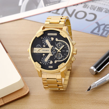 Montre classique à grand cadran pour hommes doubles horloges.