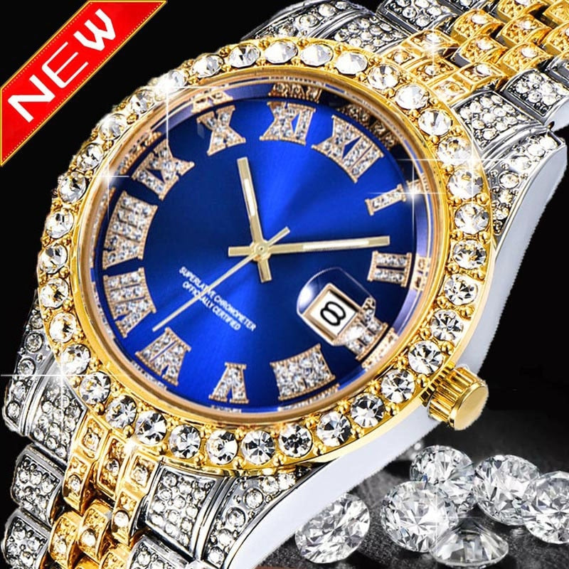 Montre luxe pour femmes glacé diamant autour montres à quartz.