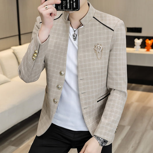 Blazers à col montant pour hommes, coupe couvertes, veste trempée décontractée.