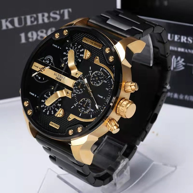 Montre luxe élégante pour hommes ronde bracelet en acier inoxydable.