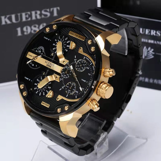 Montre luxe élégante pour hommes ronde bracelet en acier inoxydable.