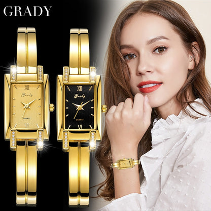 Montre en or pour femmes, marque de luxe, mode carré diamant étanche.