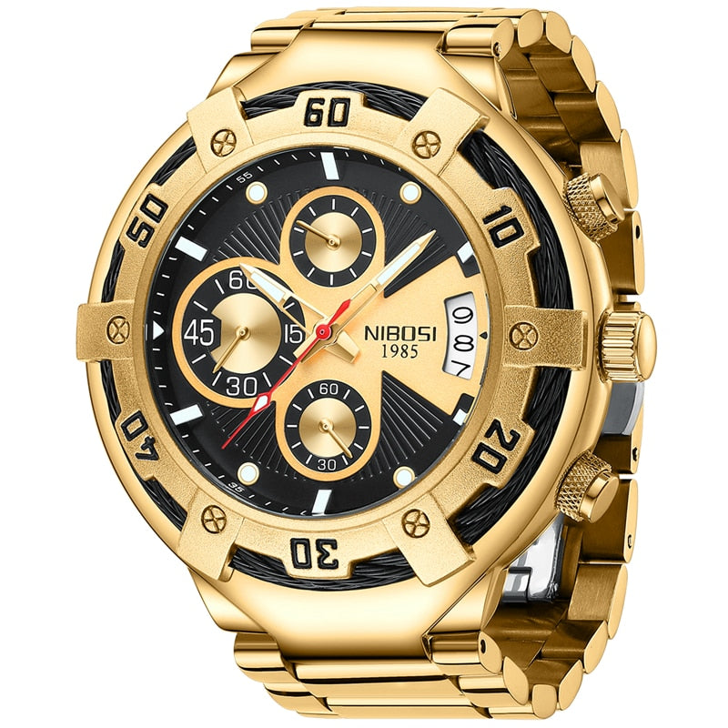 Montre de sport pour hommes étanche chronographe en acier inoxydable.