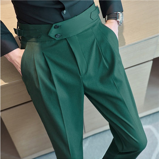 Pantalon pour hommes taille haute style britannique coupe slim.