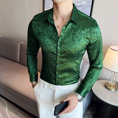 Chemise à manches longues floral pour hommes, chemises à fleurs de style coréen.