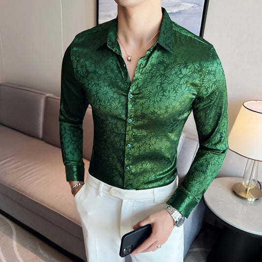 Chemise à manches longues floral pour hommes, chemises à fleurs de style coréen.