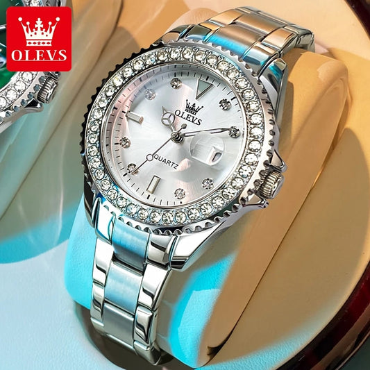 Montre élégante étanche avec cadran diamant pour femmes.