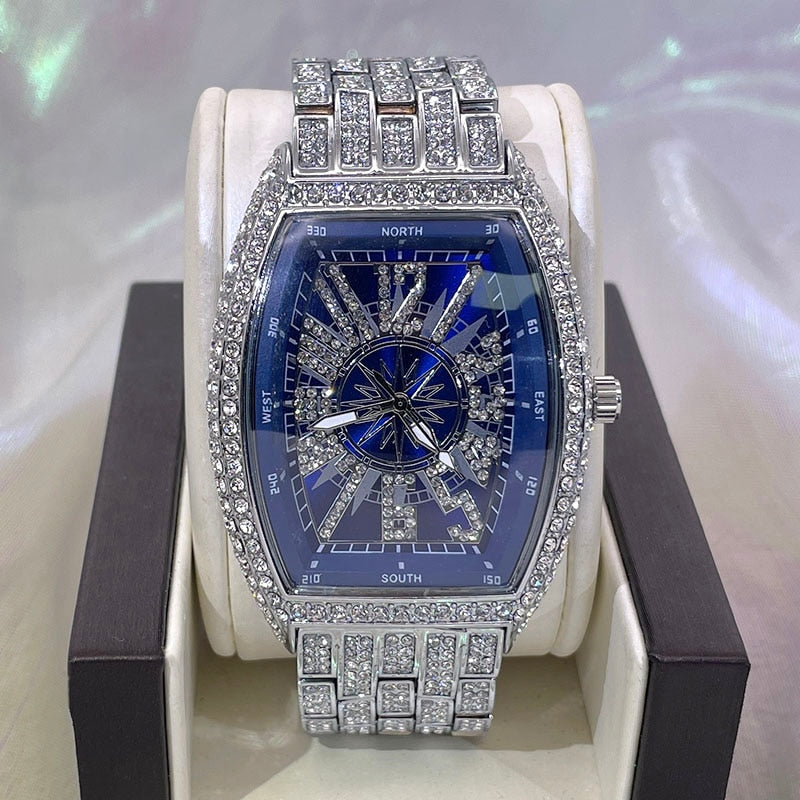 montre luxe élégante pour hommes accessoire de mode diamant glacé.