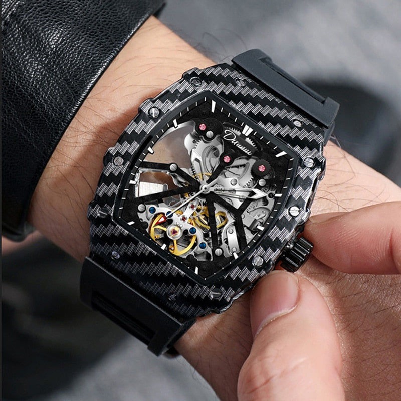 Montre squelette automatique mécanique pour hommes, Tourbillon squelette.
