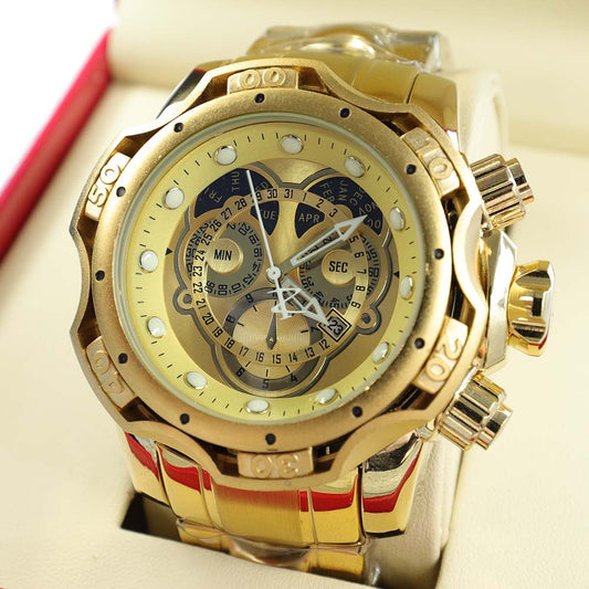 Montre de luxe en or 18 carats pour hommes étanche originale.