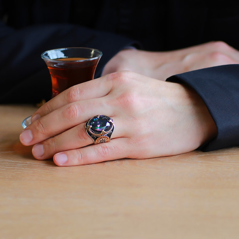 Bague hommes en argent 925 original avec la pierre Alexandrite onyx aqeq.