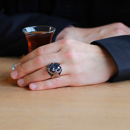 Bague hommes en argent 925 original avec la pierre Alexandrite onyx aqeq.