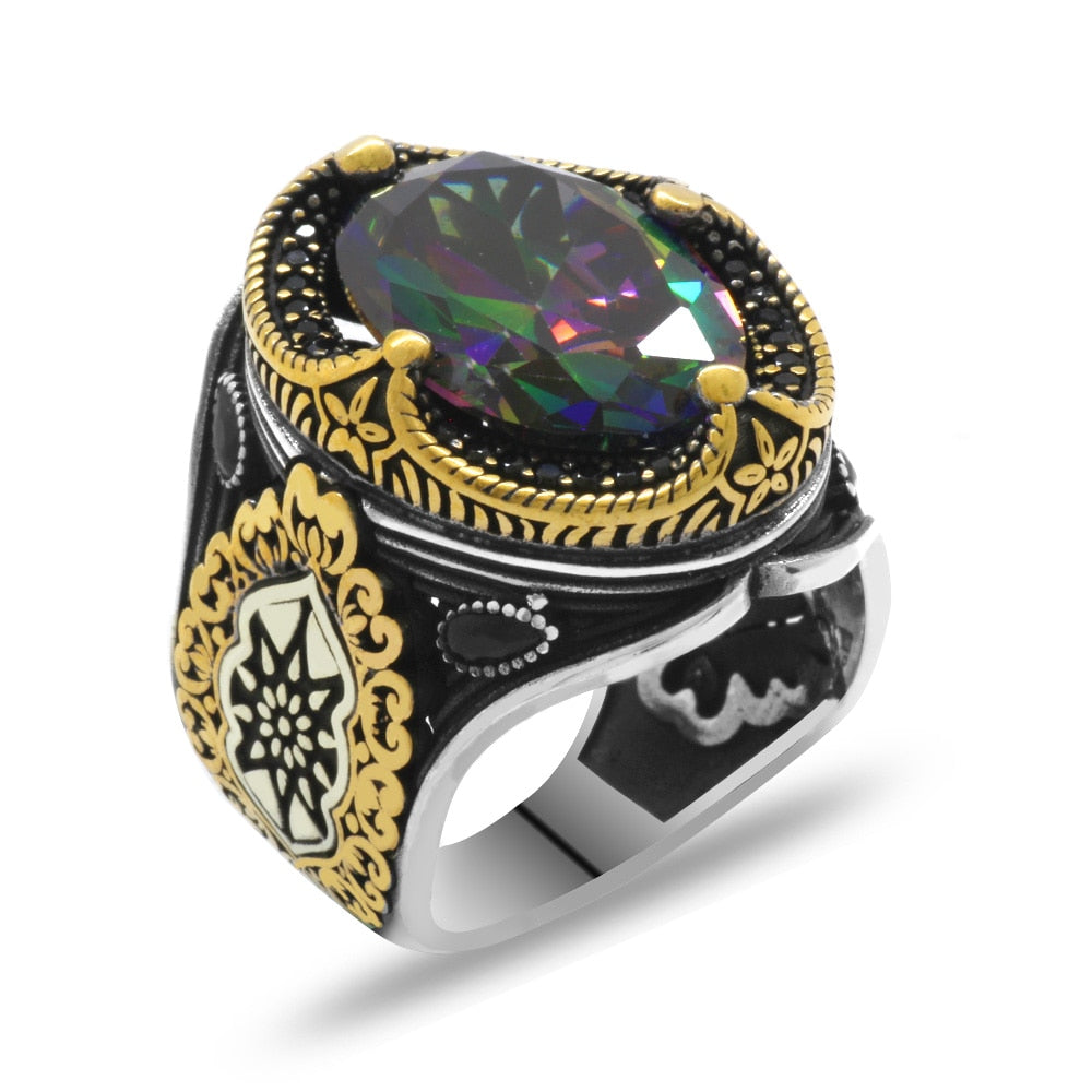 Bague hommes en argent 925 original avec la pierre Alexandrite onyx aqeq.