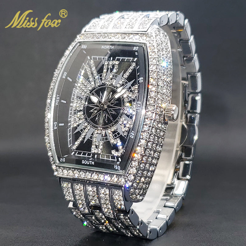 montre luxe élégante pour hommes accessoire de mode diamant glacé.