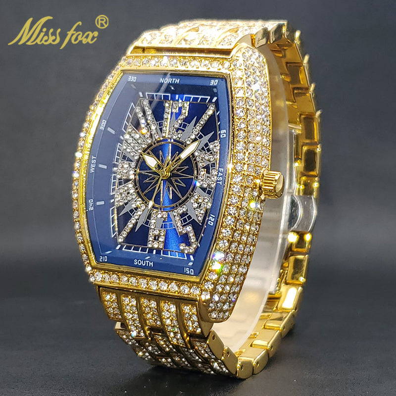 montre luxe élégante pour hommes accessoire de mode diamant glacé.